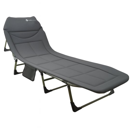 Eurocatch Karperstretcher Bedchair – 8-Poot Verstelbaar Campingbed met 5-Standen Rugleuning, Gevuld Hoofdeinde, Zijvak & Inklapbaar– Groen – 195×65×27 cm van Merkloos