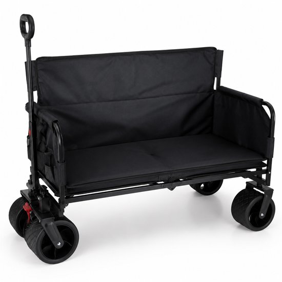 Eurocatch Opvouwbare Bolderkar met Zitbank - Transportwagen - 180 kg Draagvermogen - Afneembare Brede Wielen - Camping - Strand - Zwart