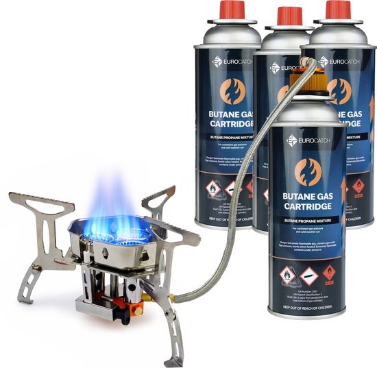 Eurocatch Opvouwbare Gasbrander Turbo 6800W - Met Connector - Incl. 4 gasflessen - Draagkoffer van Merkloos