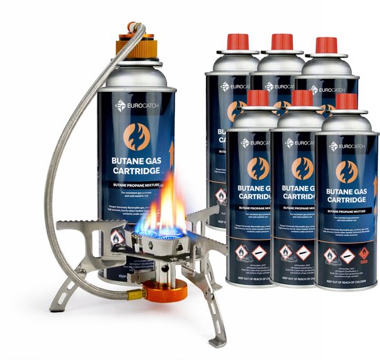 Eurocatch Opvouwbare Gasbrander Turbo 6800W - Met Connector - Incl. 8 gasflessen - Draagkoffer van Merkloos