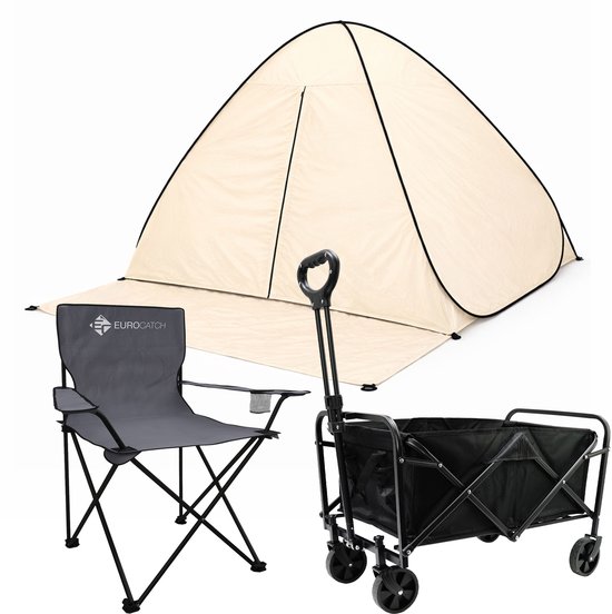 Eurocatch Outdoor Set – Opvouwbare Bolderkar + Pop-up Tent + Campingstoel | Complete Festival & Camping Set
