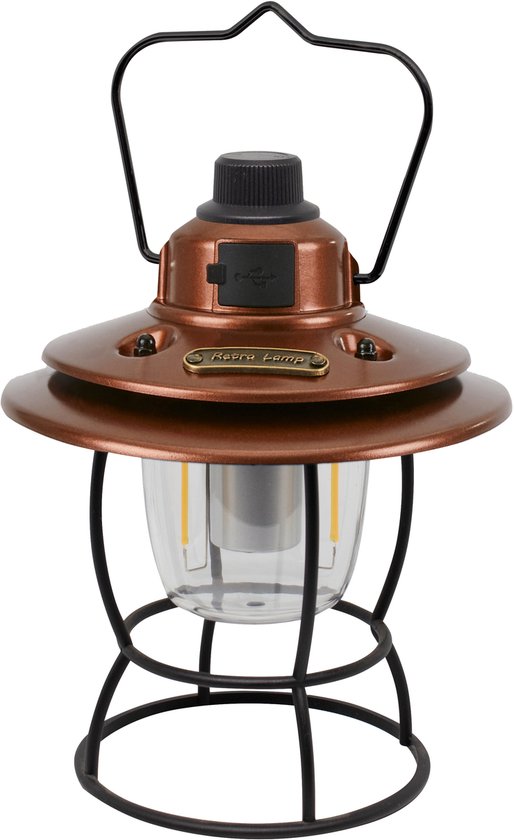 Eurotrail Orix Campinglamp - Oplaadbare Lamp - Buitenlamp - Koper - Warm en Wit Licht - Powerbankfunctie - Dimbaar