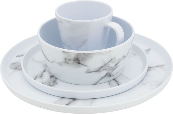 Eurotrail Serviesset Marble Marmerlook 16 delig Melamine
