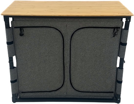 EveBase Flex 100 - Campingkast - Inklapbare Opbergkast met Bovenblad - Bamboe - Grijs/Zwart