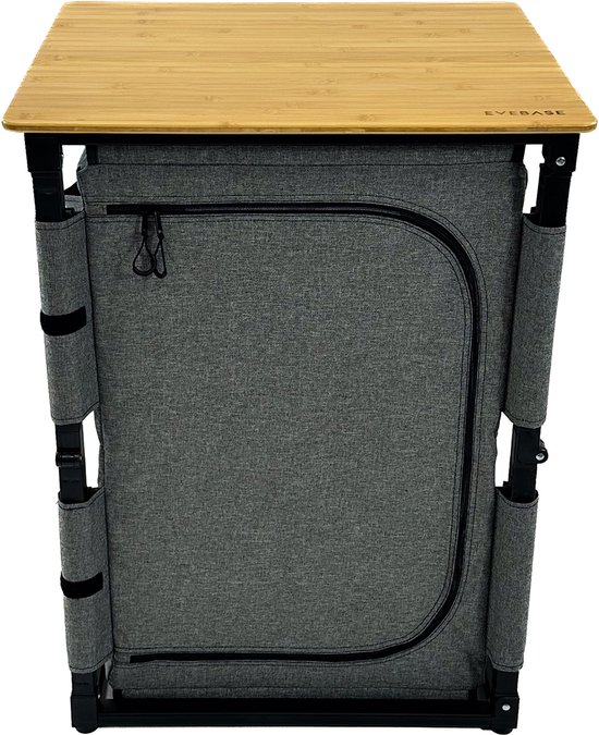EveBase Flex 60 - Campingkast - Compacte Inklapbare Opbergkast - Bamboe - Grijs/Zwart