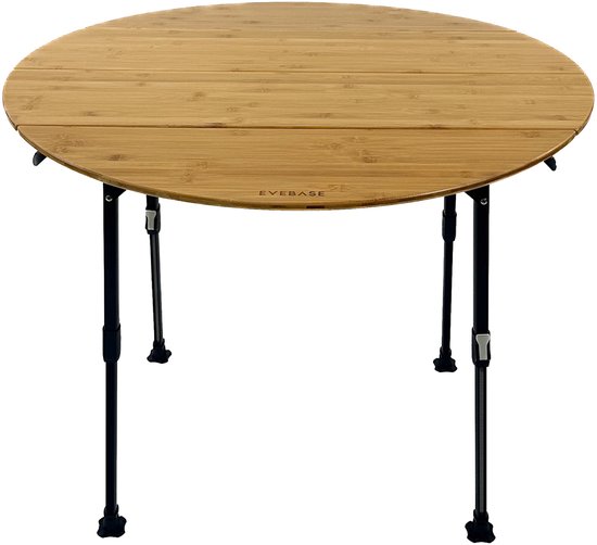 EveBase Flex 90 - Inklapbare Campingtafel - Rond - In Hoogte Verstelbaar - Bamboe - Zwart