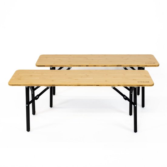 EveBase® Flex Bamboe Campingbankje - Tuinbankje - Bankje - Vouwbankje Buiten - Kampeerbankje - Inklapbaar - Weersbestendig - Met Opbergtas - 100 x 27 cm