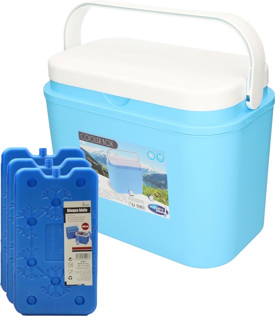 Excellent Houseware koelbox kunststof blauw 10 liter met 3x koelelementen van 14 x 25 cm van Merkloos