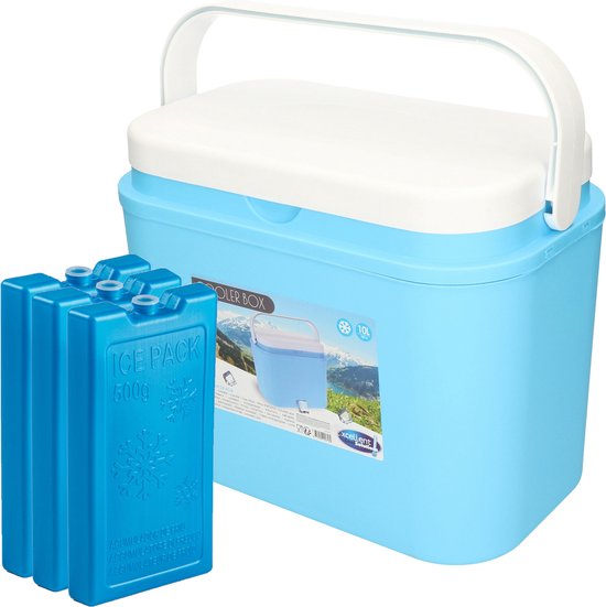 Excellent Houseware koelbox kunststof blauw 10 liter met 4x blauwe koelelementen van 20 x 10 cm van Excellent Houseware