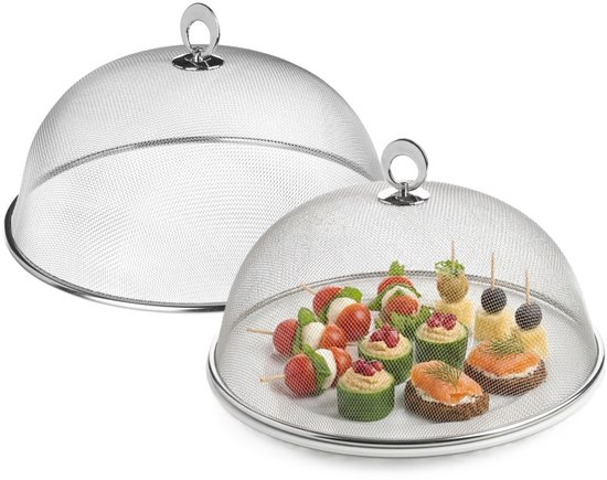 Excellent Houseware Vliegenkap - 2x - Voedselkap - RVS - rond - D30 cm - Eten/voedsel beschermen - tegen ongedierte - Afdekkappen