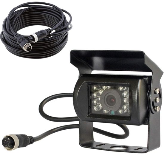 EXCITAT Camera - Achteruitrijcamera - 12V-24V 4-pins - Robuust - Met 18 infrarood-leds - Nachtzicht - Waterdicht - Geschikt voor bussen, vrachtwagens en aanhangers