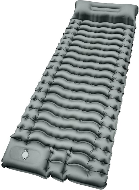 EXCITAT Zelfopblazende slaapmat - 10 cm dik - Campingluchtbed - Met voetpomp - Kleine verpakkingsgrootte - Campingmatras - Compact en lichtgewicht - Geschikt voor buitengebruik - Grijs