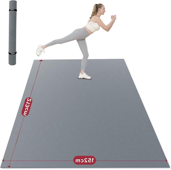 Extra Brede Yogamat - Grote Sportmat - Comfortabel Sporten - Dubbelzijdig Antislip - 213x152cm - Grijs