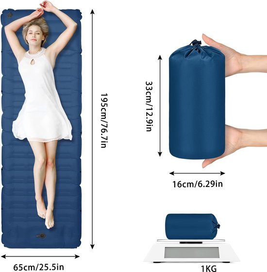 Extra dikke isomat, zelfopblazend, comfortabel luchtmatras, camping, voor rugzak, reizen, autoritten en wandelen, compacte en lichte slaapmat voor camping van Merkloos