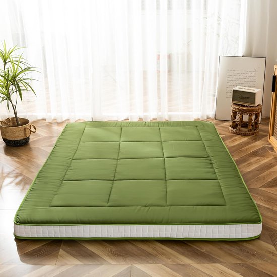 Extra Dikke Japanse Futon Matras - Gewatteerd en Opvouwbaar Logeerbed voor Vloer - Ademend Slaapkussen - Eenpersoons (Groen) van Merkloos