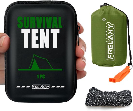 Extra Dikke Noodtent - Compacte Overlevingstent met Fluitje, Verbeterde Paracord, Opbergzak en EVA Case - 2 Persoons Noodshelter voor Backpacken, Wandelen en Buitensport