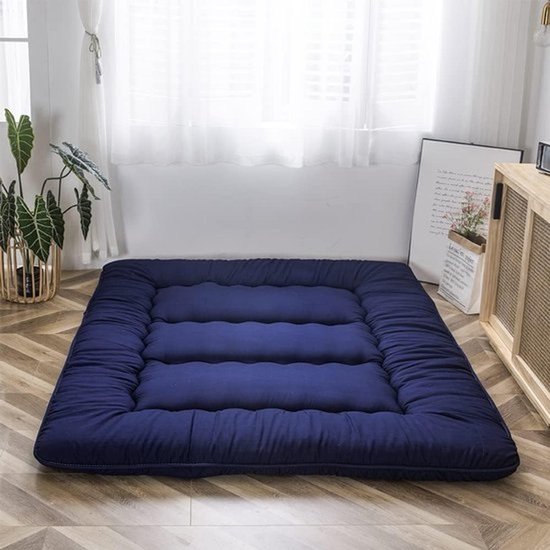 Extra dikke opvouwbare futonmatras - gewatteerd vloerbed voor binnen en buiten - marineblauw enkel