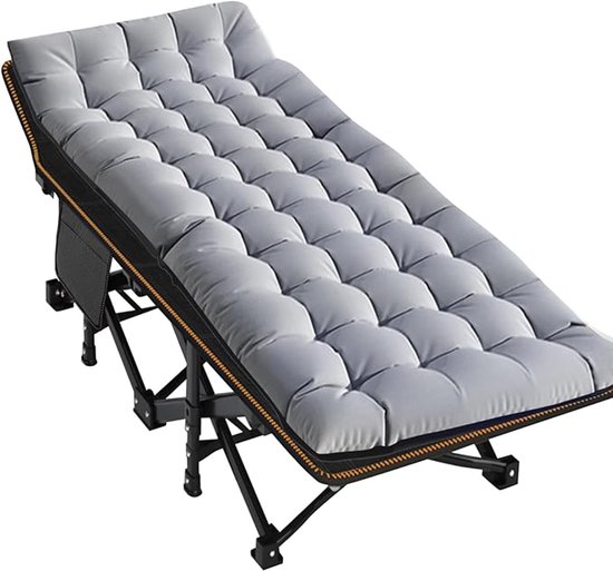 Extra Groot Opvouwbaar Campingbed met Mat – 198×81,5×46 cm, Inclusief Draagtas, Grijs van Merkloos