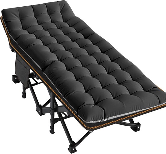Extra Groot Opvouwbaar Campingbed met Mat – 198×81,5×46 cm, Zwart, Inclusief Draagtas van Merkloos
