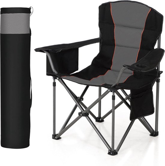 Extra grote draagbare klapstoel - zware opvouwbare campingstoel met bekerhouder en koeltasondersteuning - 204 kg zwart strandstoel opvouwbaar van Sportneer