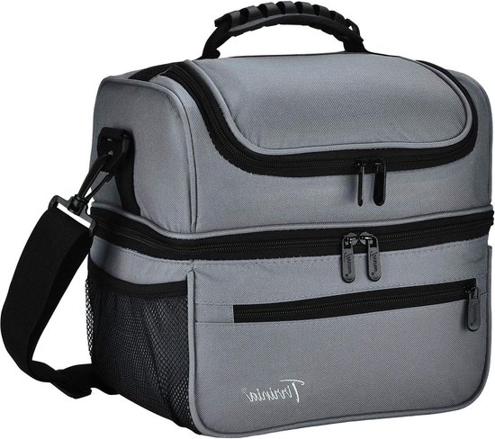 Extra Grote Geïsoleerde Lunch Bag - 13L/22 Can Lekvrij - Herbruikbare Maaltijd Prep Bento Box Koeler Tote - Dual Compartment - Canvas Licht Grijs Portable Lunch Bag van FlowFly