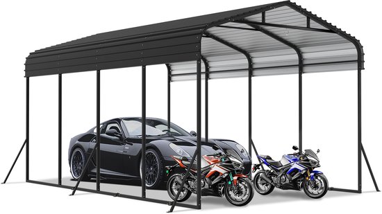 Extra grote metalen carport, tent, garage, robuuste autoberging, buitengarage, bootopslag, garage, tent, opbergtent, kampeertent - 12x20FT - 600×370×260cm van VOUNOT