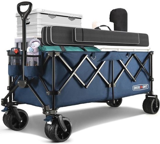 Extra grote opvouwbare festivaltrolley - 300 L - All-terrain - Brede wielen - Met rem - Heavy-dutykar tot 200 kg - Verstelbaar handvat - Beschermingstas voor strand, camping en tuin