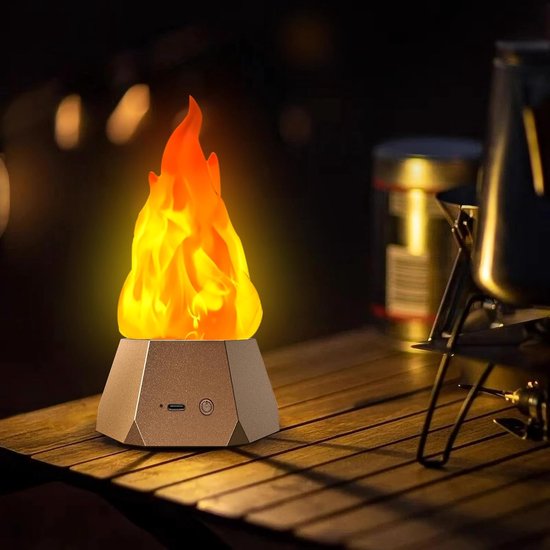 Fake fire lamp, oplaadbare vlamloze verlichting met LED verlichting met knipperende vlammen, ideaal voor outdoor camping, vakantie, halloween, kerstmis en thanksgiving tafels, binnenplaats decoratie, in 3 modi.