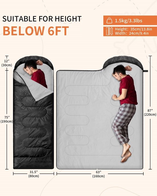 Famanu - Lichtgewicht kinderslaapzak voor koud weer – 220×80cm, 3-4 seizoenen, compact en warm van Merkloos