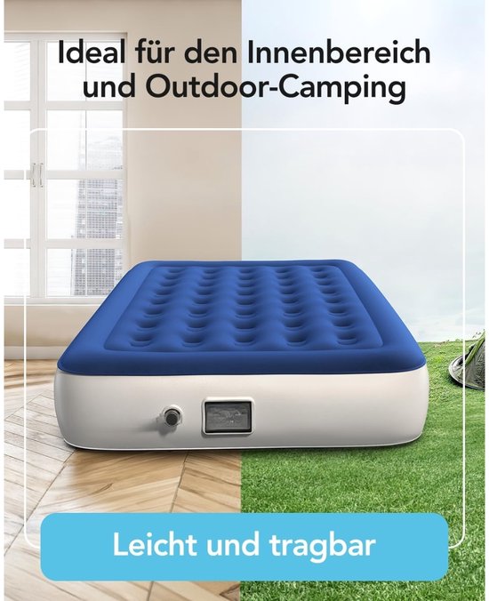Famanu – Luchtbed voor 2 personen met geïntegreerde elektrische pomp - zelfopblazende luchtmatras met opbergtas - opblaasbaar bed voor camping - logeerbed - reizen en binnenshuis - 33 cm hoge matras
