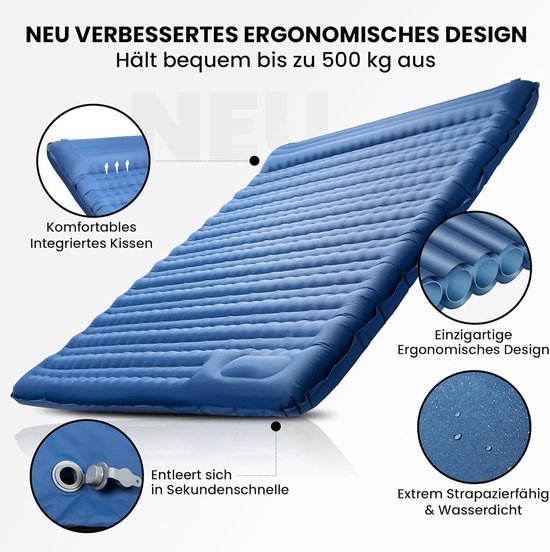 Famanu – Opblaasbare slaapmat 12 cm - ultralicht - voor 2 personen - met voetpomp - camping van Famanu