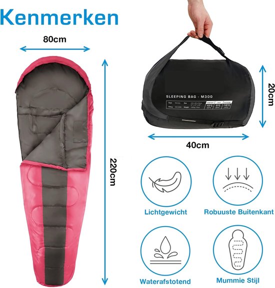 Famanu - Professional Premium Mummie Winter Slaapzak – 300 GSM Vulling en Waterafstotend met Binnenzak – 4 Seizoenen voor Camping, Backpacken, Hiken, Festivals, Logeren, Buitenhuis – 220x80cm van Famanu