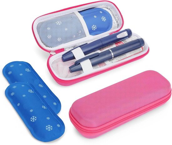 Famanu – Reiskoeltas voor insuline met 2 koelpacks, houdt medicijnen 6–8 uur koel, roze van Famanu