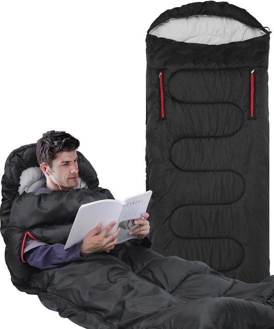 Famanu - Slaapzak 220 x 84 cm, draagbare slaapzak voor 4 seizoenen, met ritssluiting voor armen en voeten, voor en volwassenen, voor kamperen, wandelen, reizen (zwart)