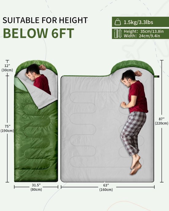 Famanu - Slaapzakken voor volwassenen 220×80cm, lichtgewicht backpacken slaapzak koud weer en warm, compact, enkele volwassen meisjes jongens slaapzak