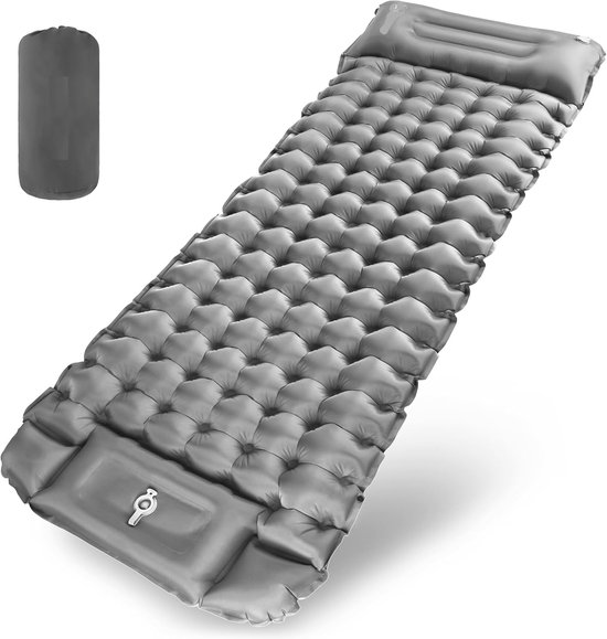 Famanu – Ultralichte opblaasbare slaapmat voor camping, 10 cm dik, met voetpomp en ergonomisch ontwerp, ideaal voor outdoor, wandelen en backpacking, 200 x 70 cm
