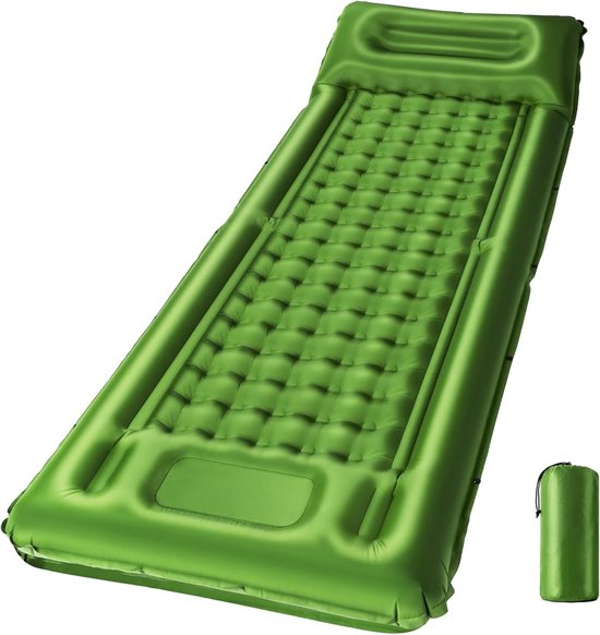 Famanu – Zelfopblazende campingmat, 12 cm dikke opblaasbare slaapmatras, eenpersoons, ultralicht luchtmatras met ingebouwde pomp, koppelbare kampmat voor backpacken, wandelen, tent, reizen (groen) van Merkloos