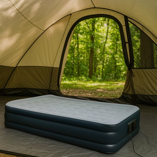 Fameilleur-2-persoons luchtbed met ingebouwde pomp – zelfopblazend luchtmatras 200x155x45 cm – comfortabel logeerbed of kampeerbed – zachte gevlokte bovenkant – snel opgeblazen– stevig en stabiel –ideaal voor camping of gasten-lucht bed-lucht matras van Merkloos