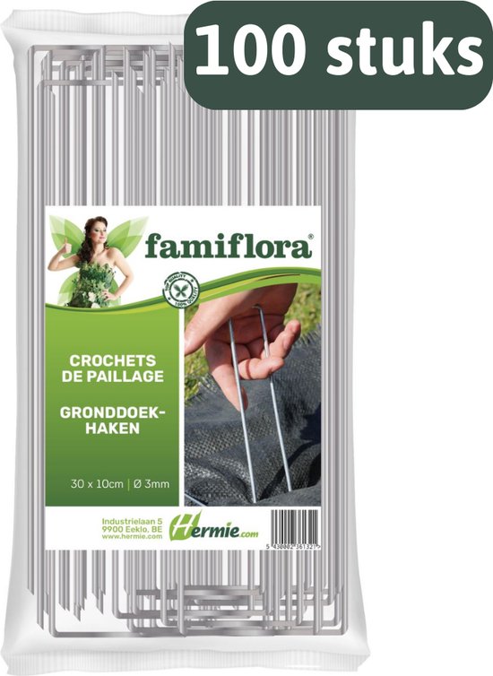 Famiflora 100 gronddoekhaken - Worteldoek Haken 30 x 10 x 30 cm ZINK - 100 STUKS - gronddoekpennen van Famiflora
