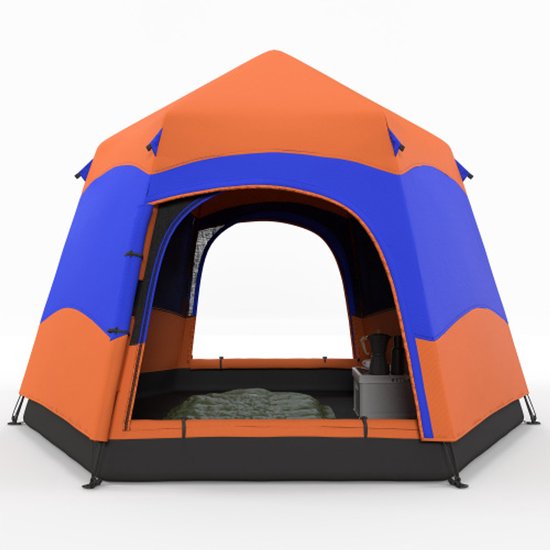 Familie Koepeltent 4-6 Personen - Vier-Seizoenen Tent Waterdicht - Pop-up Tent met Muggennet - 2 Deuren - Oranje - 280x280x170 cm