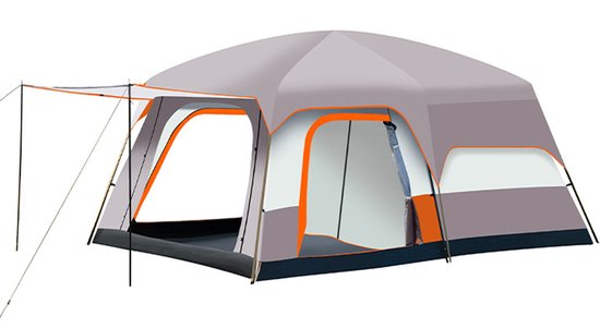 Familiecampingtent - voor droog weer, 410x305x200cm - zonwerend, niet waterdicht - voor 8-12 pers. - beige
