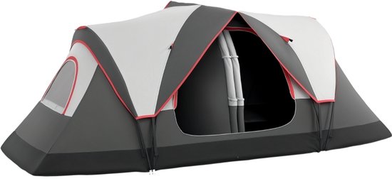 Familietent - 6-8 personen - Tunneltent met twee slaapkamers - Inclusief waterdichte regenhoes (2000 mm) en opbergtas - Lichtgewicht en ademend - Eenvoudig op te zetten - Geschikt voor wandelen - 450x215x180cm van Merkloos
