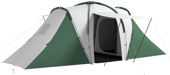 Familietent voor 4-6 Personen - 555x225x190 cm - Groen - 2 Slaapkamers & 1 Woonruimte - Waterdicht - UV-bescherming van Merkloos