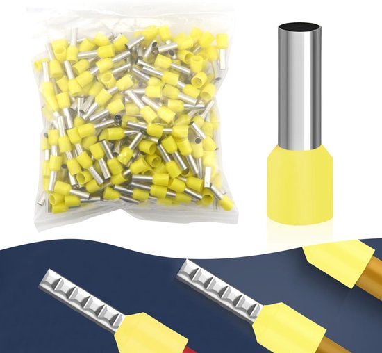 Ferrules 6mm² - 300 Stuks Geïsoleerde Gele Ferrules van 6mm² x 12mm voor Elektrische Verbindingen en Beveiliging