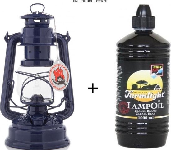 Feuerhand 276  Olielamp / Stormlamp / Stormlantaarn Kobalt Blauw + 1 Liter Farmlight lampolie van Feuerhand