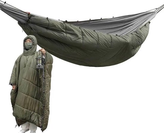 FIBILA 2-in-1 Hangmat Quilt Slaapzak met Capuchon - Hangmat Standaard - Slaapzakken - Slaapmat - Winter Warme Poncho Deken voor Kamperen, Schommelen en Reizen - Multifunctionele Outdoor Slaapzak van FIBILA