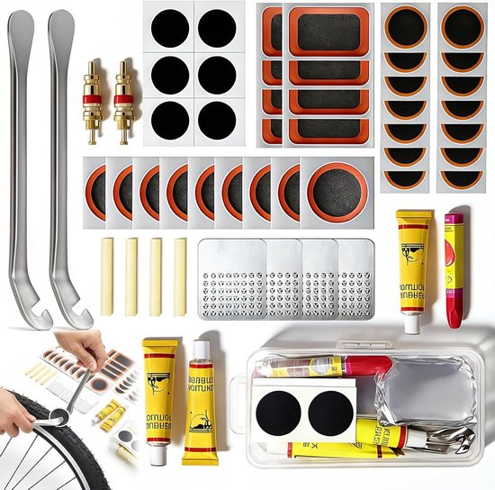 Fiets Reparatieset - Lekke Band Kit - Onderweg Repareren - Compleet met 38 Pleisters - 55 Delen - Niet gespecificeerd van Merkloos
