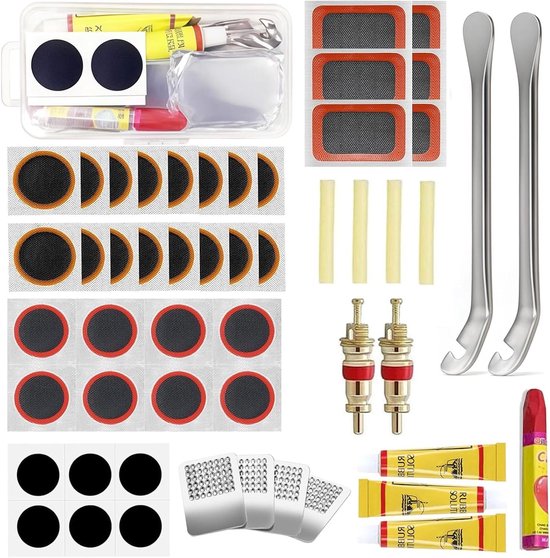 Fietsband Reparatie - Lekke Band Set - Onderweg Reparen - Compleet Materiaal - 56 Delen - Multicolor