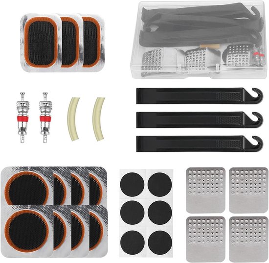 Fietsband reparatieset - Bandenplak set - Onderweg repareren - Compact en lichtgewicht - 30 delig - N.v.t.