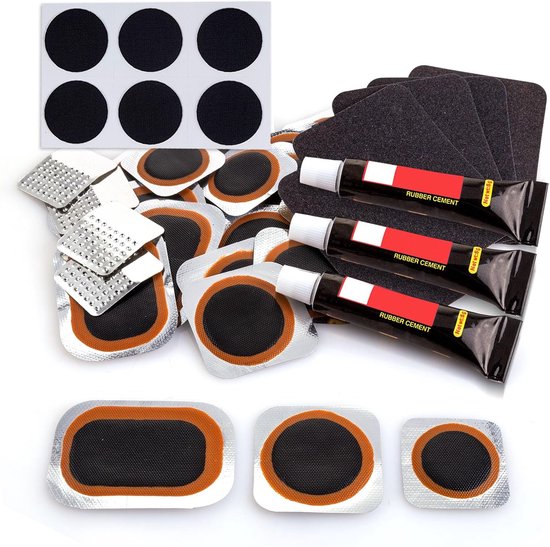 Fietsband Reparatieset - Bandenplakker Kit - Band Lek Repareren - 30 Stuks Inclusief - Compact Formaat - Zwart